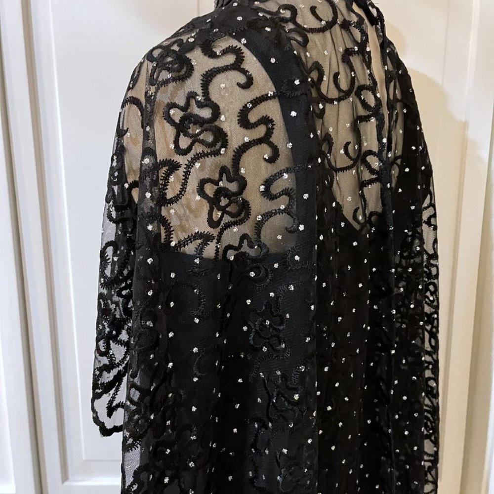 Victorian Vintage High Neck Capelet Black Womens M / L Sheer Beaded Fringed Cape - Picture 6 of 15